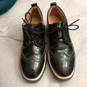Dark Green Patent Oxford Wedges